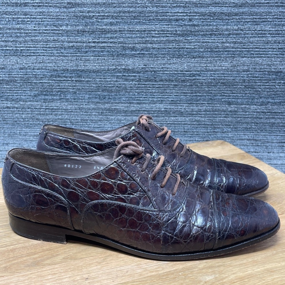 Bruno Magli Crocodile Dress Shoes Men 8.5 M Brown Leather Oxford‎ Cap Toe Italy